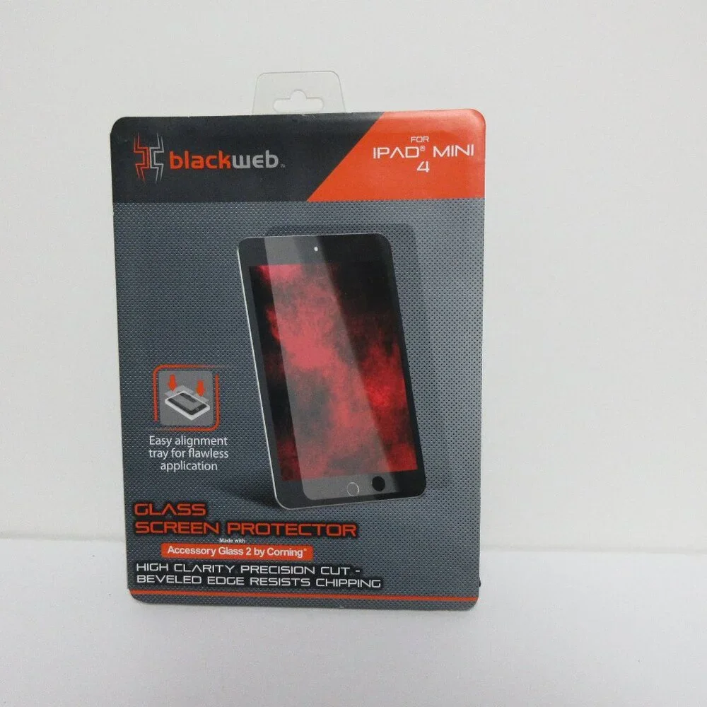 Black Web Glass Screen Protector For Ipad Mini 4 W/ Easy Alignment Tray NEW